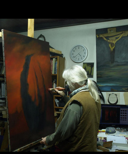 Im Atelier an der Staffelei beim Bearbeiten dess �lbildes Mordor 2
