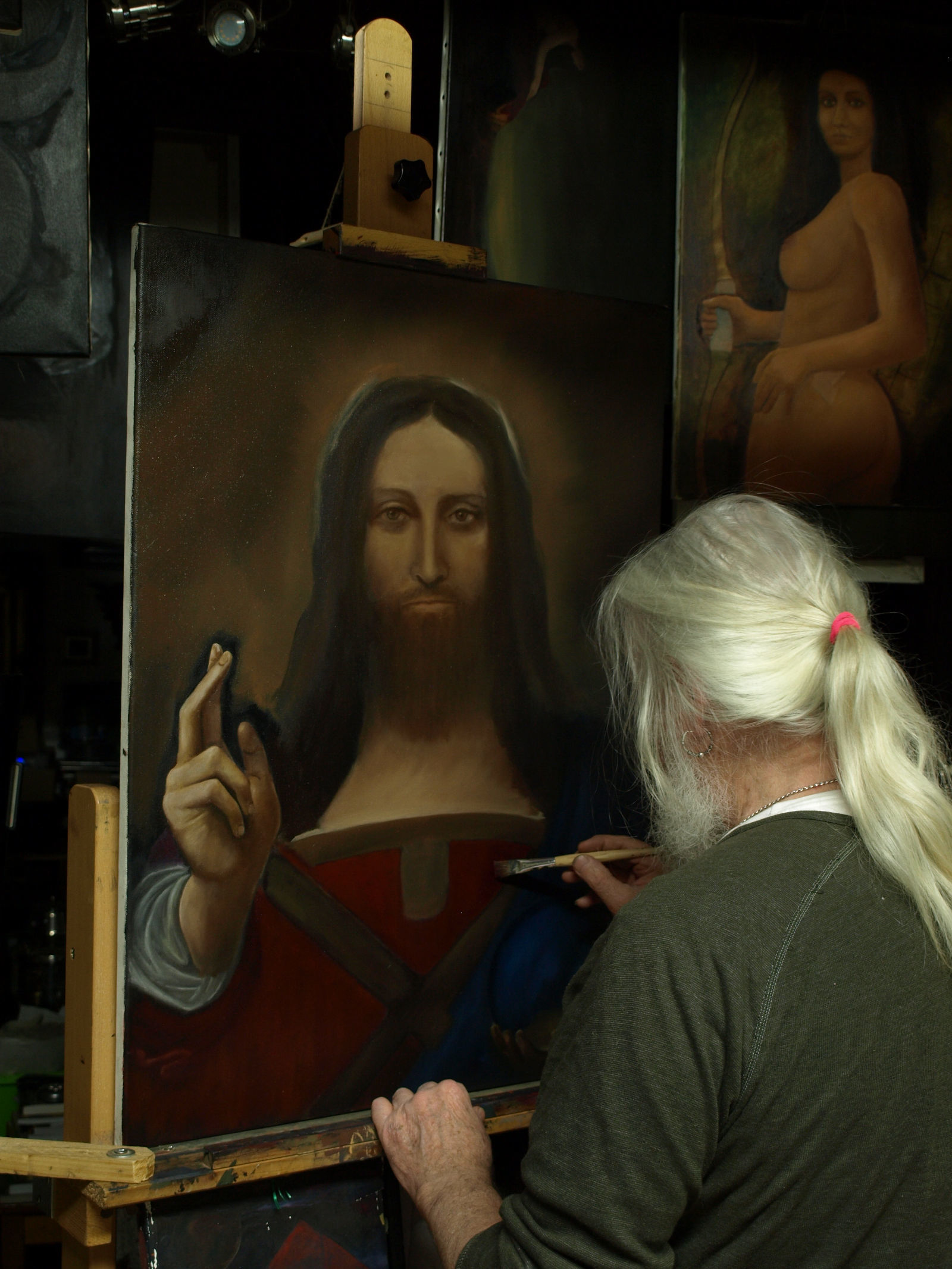 Bearbeitung meiner Version des Salvator Mundi 2 an der Staffelei
